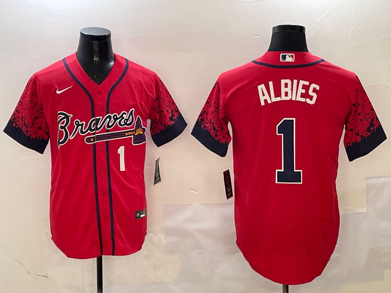Men Atlanta Braves #1 Albies Red Fashion Game 2025 Nike MLB Jersey style 2->arizona diamondback->MLB Jersey